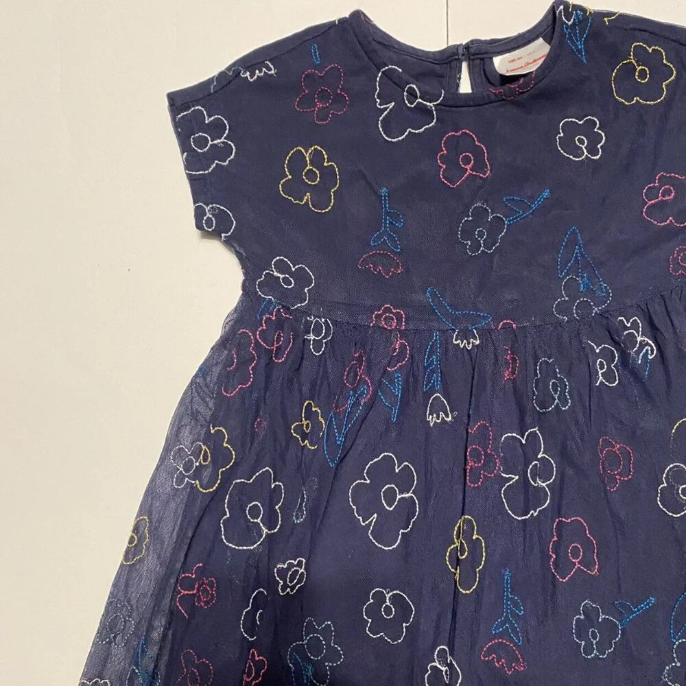 Hanna Andersson Embroidered Dress In Soft Tulle Navy Size 4 (100)